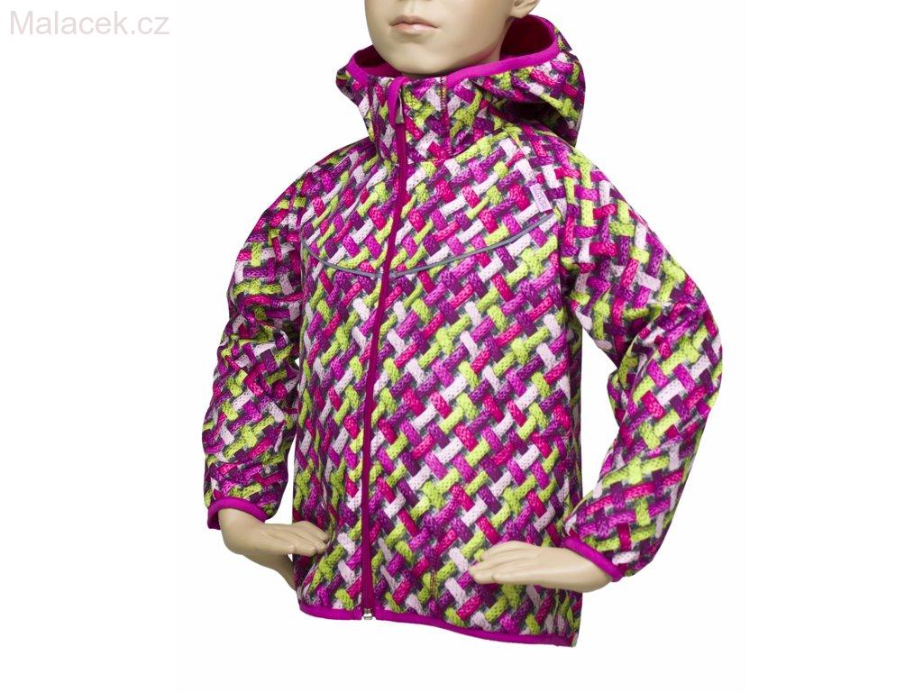Dětská bunda Fantom SOFTSHELL s potiskem růžovo-zelené copánky