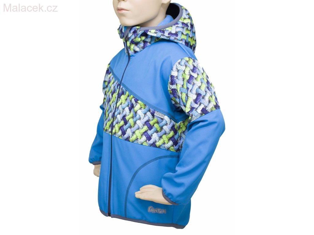 Dětská bunda Fantom SOFTSHELL kombinovaná - modrá + modro-zelené copánky