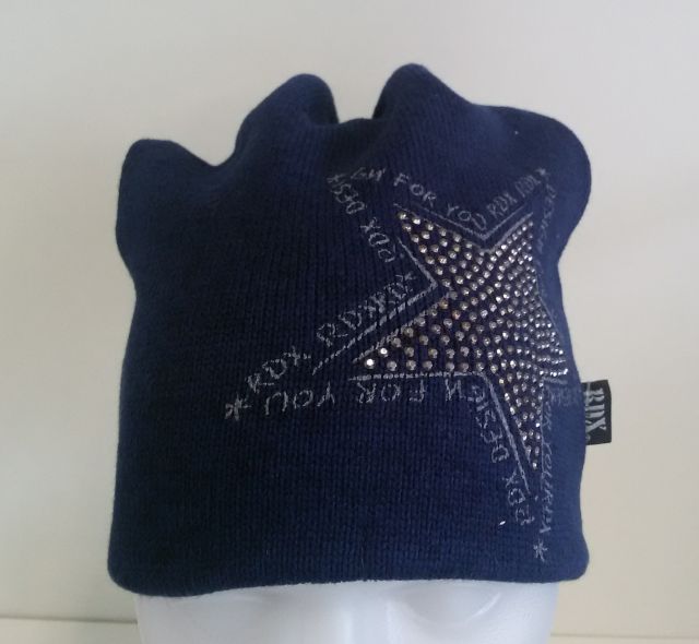 Zimní pletená spadlá čepice RDX s fleecovou podšívkou, HVĚZDA, tmavě modrá