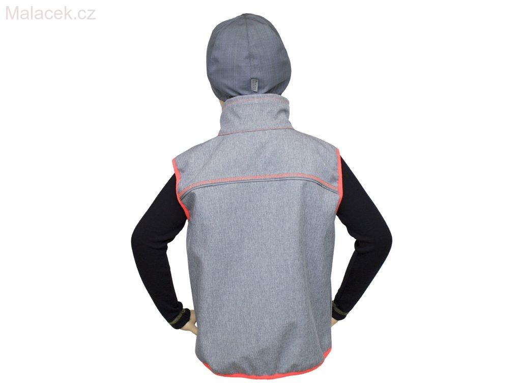 Dětská vesta softshell - šedý melír, signální oranžové lemovky