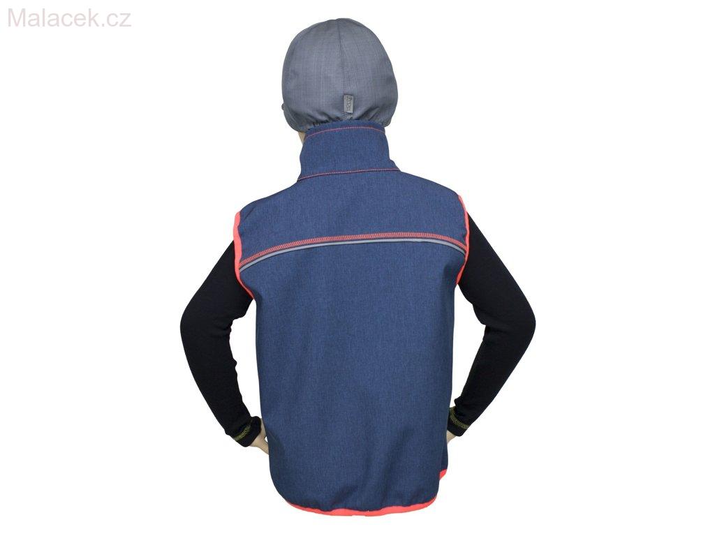 Dětská vesta softshell - modrý melír, signální oranžové lemovky