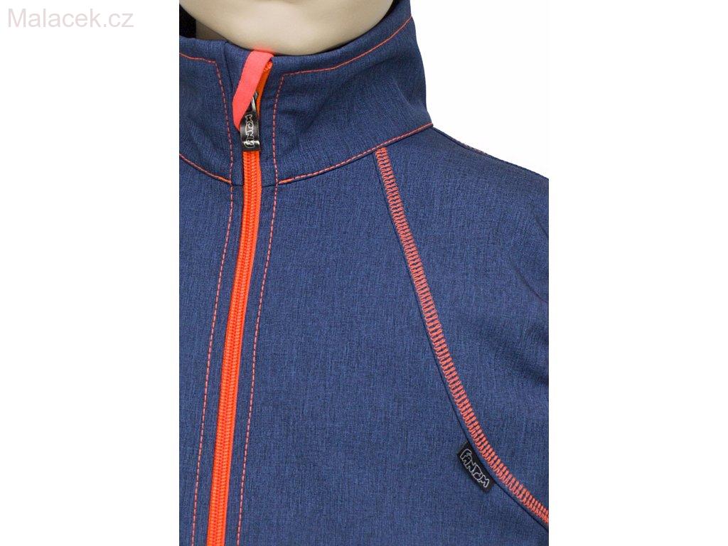 Dětská vesta softshell - modrý melír, signální oranžové lemovky