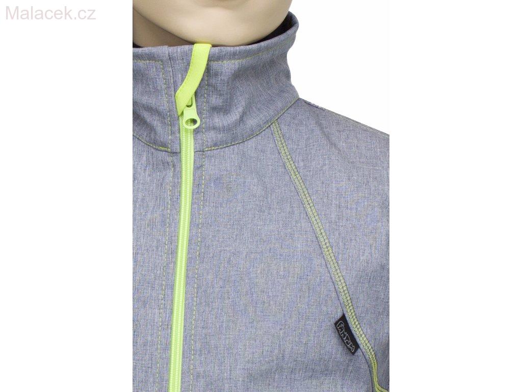 Dětská vesta softshell - šedý melír, žluto-zelené lemovky