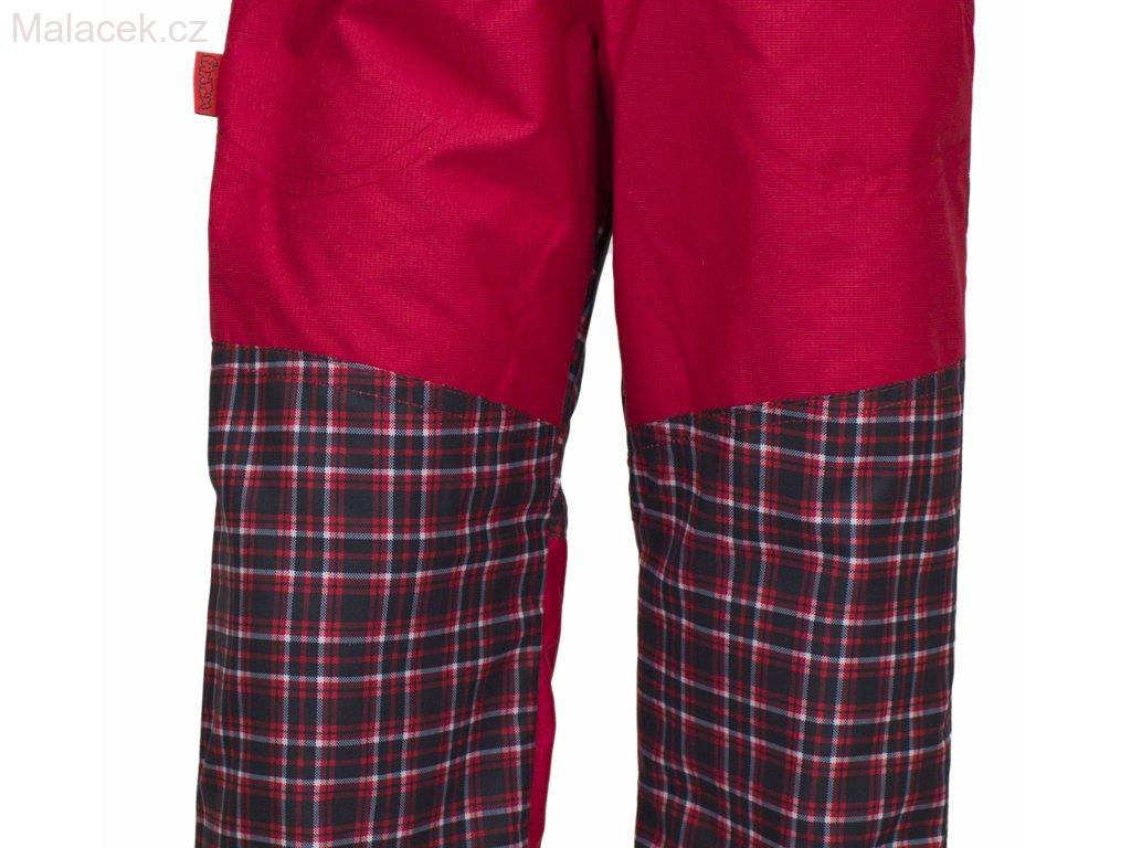 Kalhoty se zátěrem a podšívkou, červená- černočervená kostka