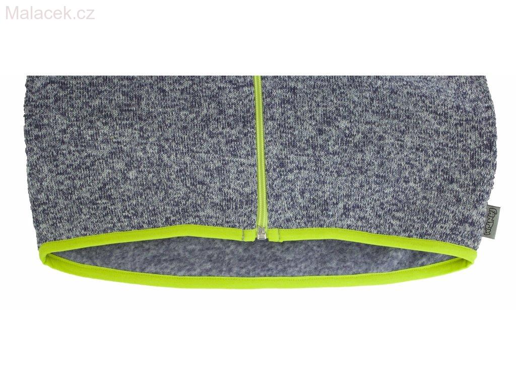 Fantom Vesta svetrovinový úplet šedý melír zeleno-žlutá lemovka