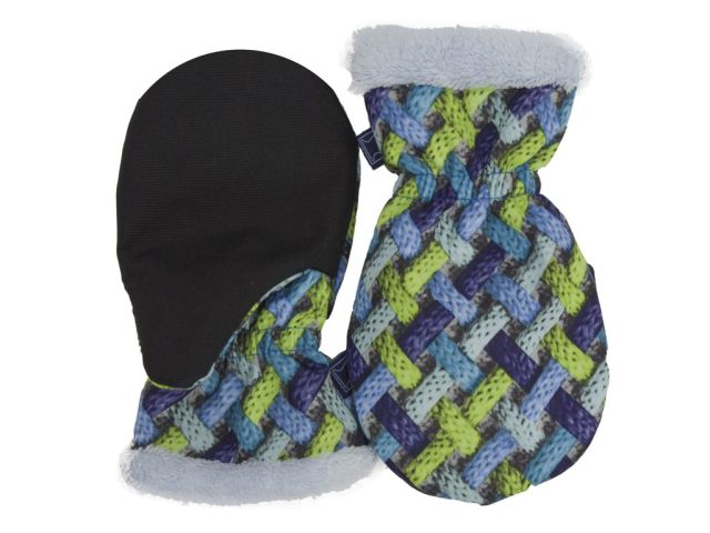 Dětské rukavice SOFTSHELL s kožíškem a cordurou - modro-zelené copánky