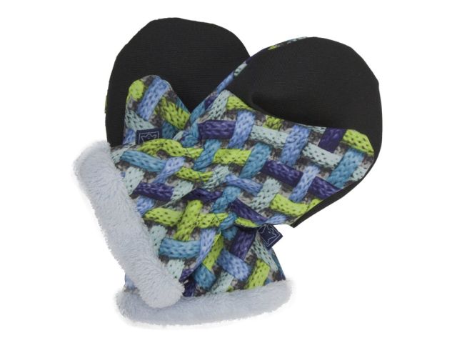 Dětské rukavice SOFTSHELL s kožíškem a cordurou - modro-zelené copánky