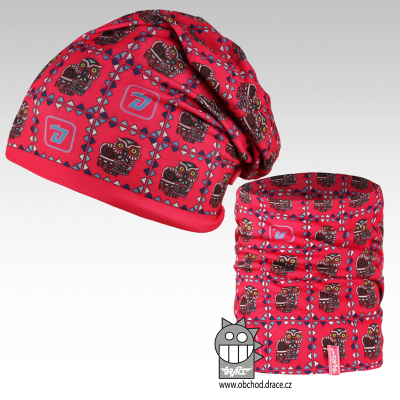 Oboustranná čepice Falco, vzor 11 Dráče, růžová, sovičky menší