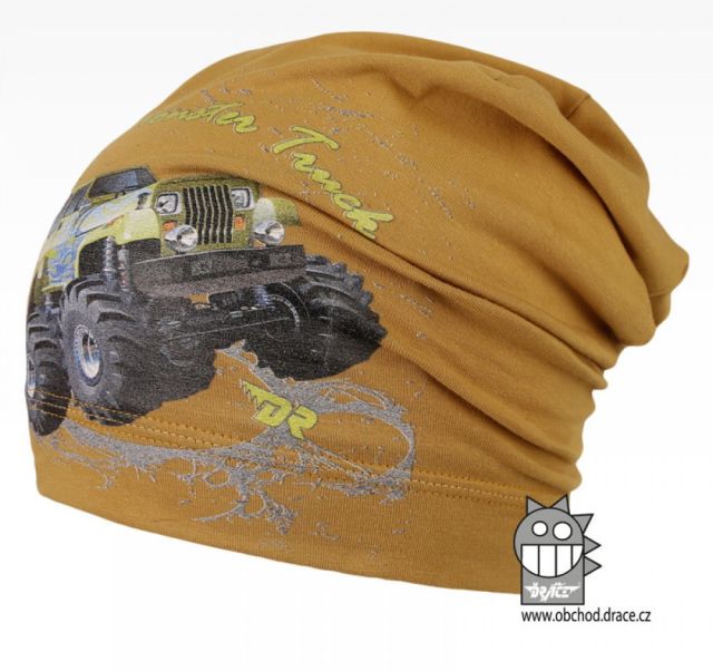 Dráče bavlněná spadlá čepice Polo vzor 10, hořčice - Monster Truck