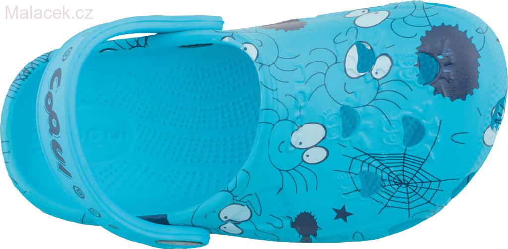 Plážovky, nazouváky, SANDÁLY COQUI LITTLE FROG Blue s potiskem 8715