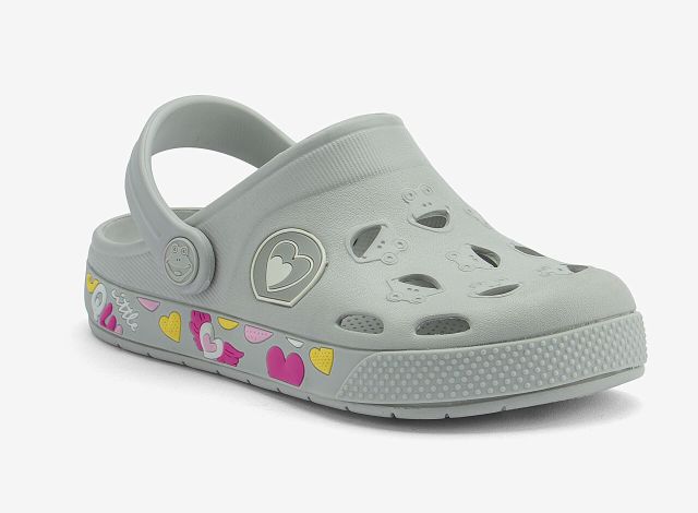 Coqui DĚTSKÉ SANDÁLY FROGGY Šedé se srdíčky