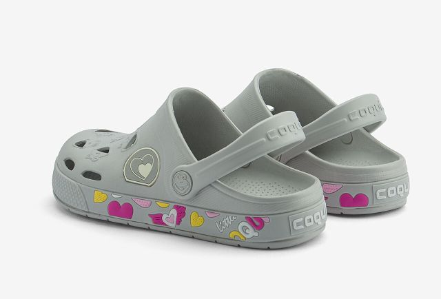 Coqui DĚTSKÉ SANDÁLY FROGGY Šedé se srdíčky
