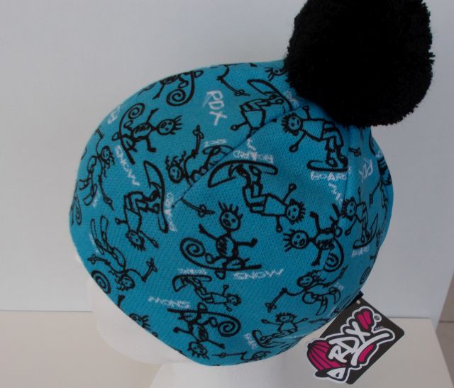 Zimní pletená čepice RDX s fleecovou podšívkou, Lyžaři, modrá