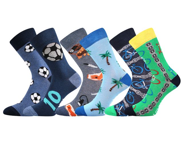 Boma Voxx Dětské CRAZY ponožky DOBLIK 3 páry - fotbal, pirátský poklad a palmy, kola