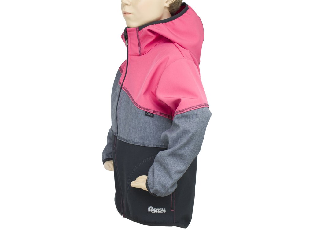 Dětská softshellová bunda Fantom ČERNO-MELÍR-KORÁLOVÁ