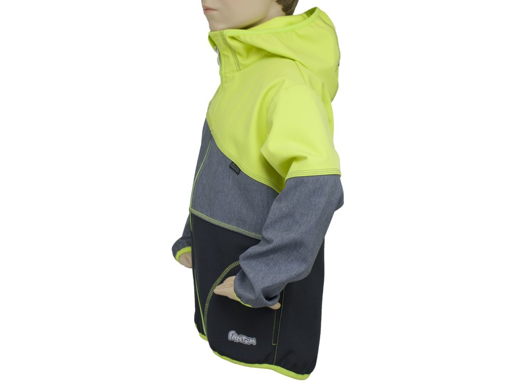 Dětská softshellová bunda Fantom ČERNO-MELÍR-ZELENOŽLUTÁ