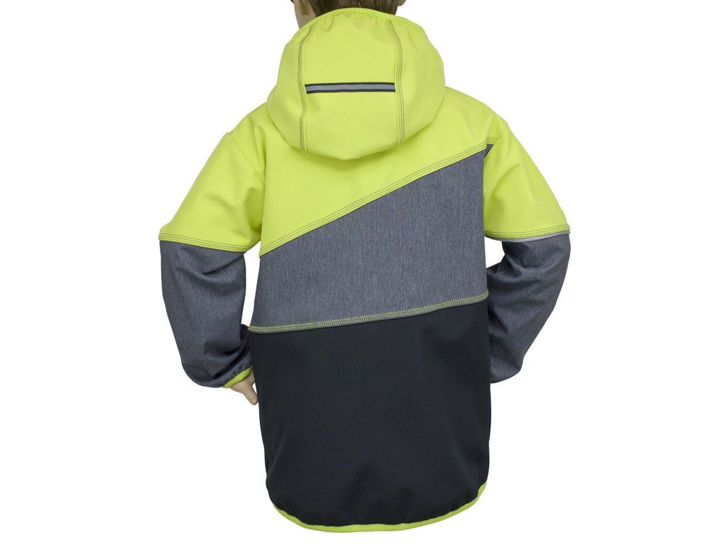 Dětská softshellová bunda Fantom ČERNO-MELÍR-ZELENOŽLUTÁ