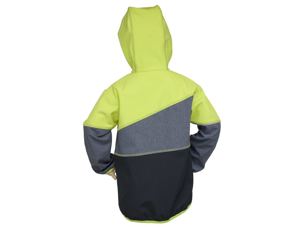 Dětská softshellová bunda Fantom ČERNO-MELÍR-ZELENOŽLUTÁ