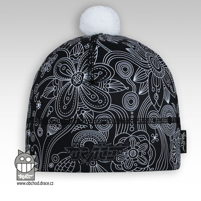 Flavio čepice pro zimní období vzor 53, černá, bílé ornamenty