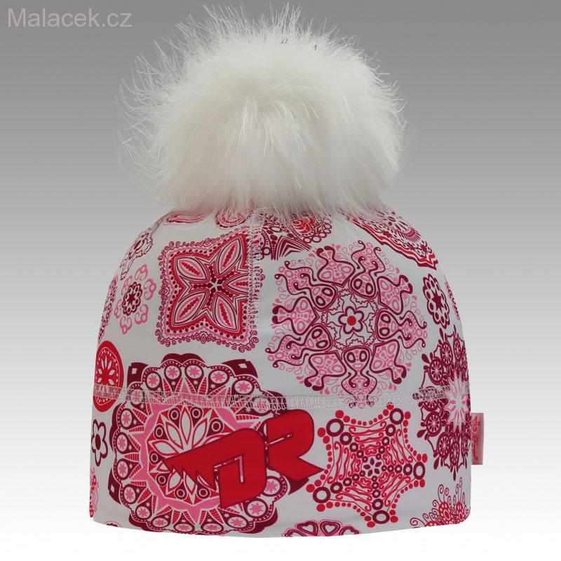 Flavio - chlupatá bambulka čepice pro zimní období - vzor 04, bílo-růžová