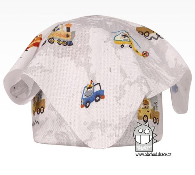 Funkční lehoučký šátek Emily kšilt na jaro a léto - vzor 14, bílá, dopravní prostředky