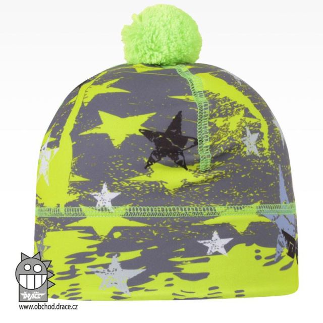 Dráče Flavio čepice pro zimní období vzor 118, neon zelená, hvězdy
