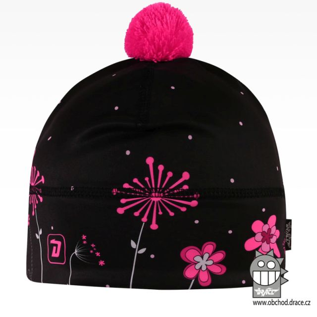 Flavio čepice pro zimní období vzor 108, černá, růžové kytky