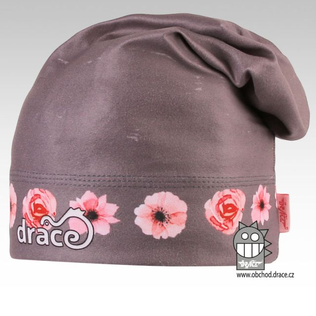 Dráče Hair čepice spadlého střihu - vzor 10, šedá, květy