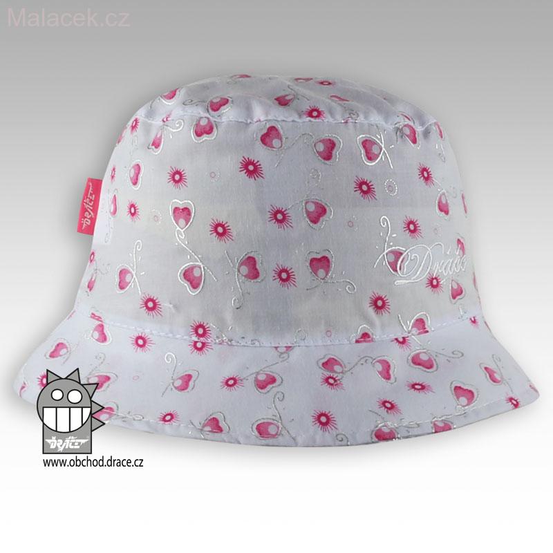 Letní klobouk Dráče Hawaii - vzor 44, bílý růžová srdíčka