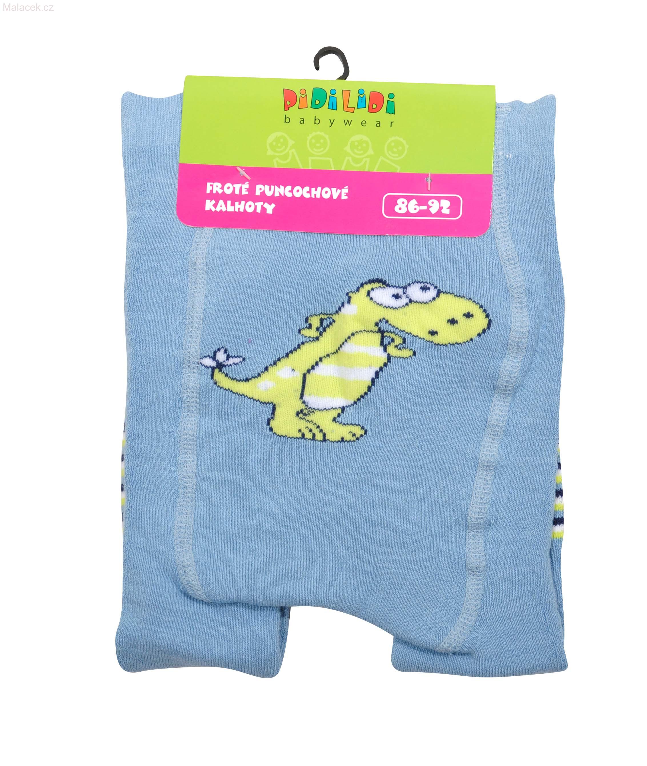Dětské punčocháče froté, světle modrá s pruhy a dinosaurem