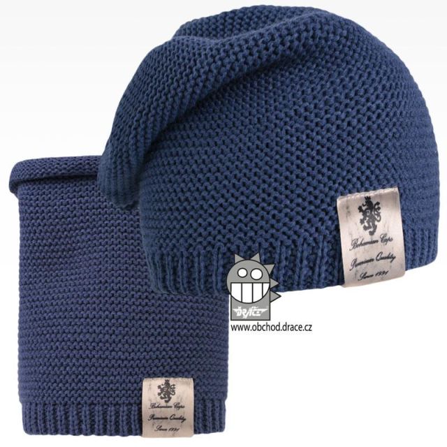 Dráče Čepice pletená a nákrčník Colors set - vzor 18 - modrošedá