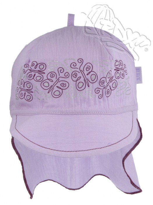 Dívčí kšiltovka s plachtičkou, lila, motýlci