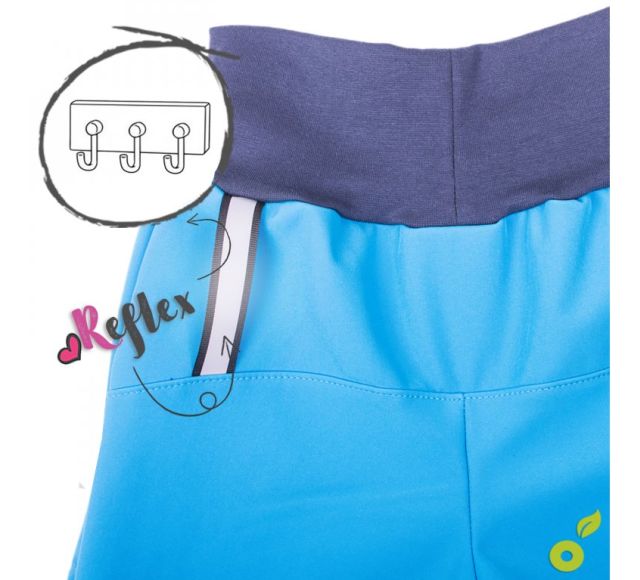 Unuo dětské letní softshellové kalhoty s membránou FUCHSIOVÁ + reflexní obrázek Evžen VEL. 110-116