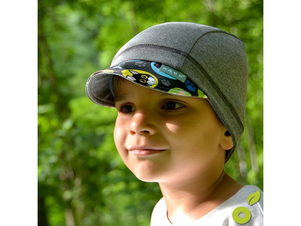 Unuo funkční čepice s kšiltem UV 50+ Velryby dívčí, žíhaná holubičí šedá VEL. XS