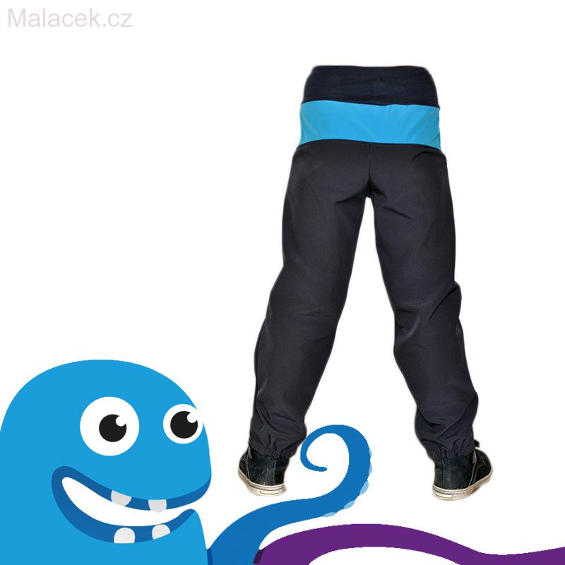 Unuo dětské softshellové kalhoty DUO antracit - tyrkys VEL. 98-104