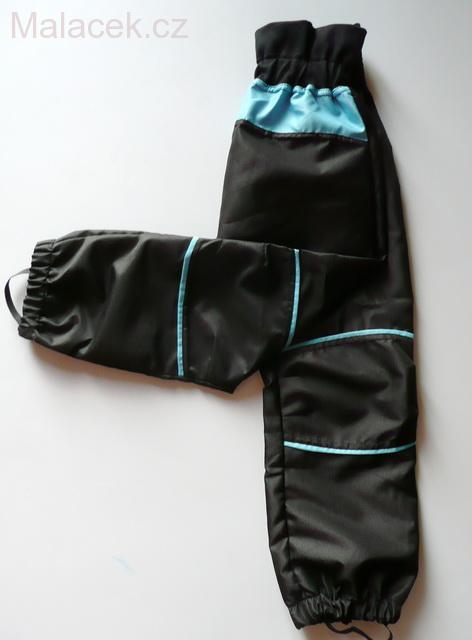 Kukadloo Dětské šusťákové kalhoty – černo-tyrkysová VEL. 116