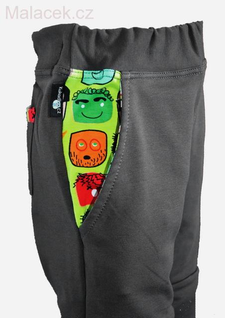 Kukadloo Dětské tepláky Ben, hnědé - zelené obličeje VEL. 122