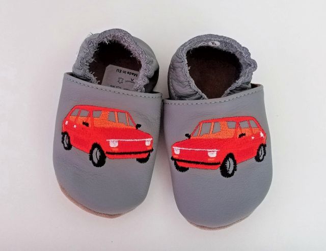 baBice Kožené capáčky barefoot s výšivkou šedá, auto