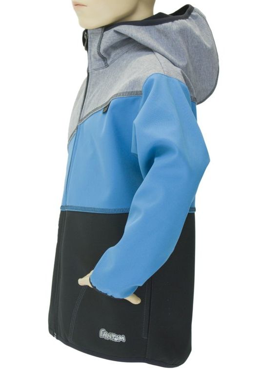 Fantom Dětská softshellová bunda trojbarevná šedý melír-tyrkysová-černá