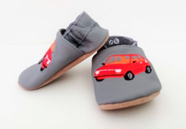 baBice Kožené capáčky barefoot s výšivkou šedá, auto