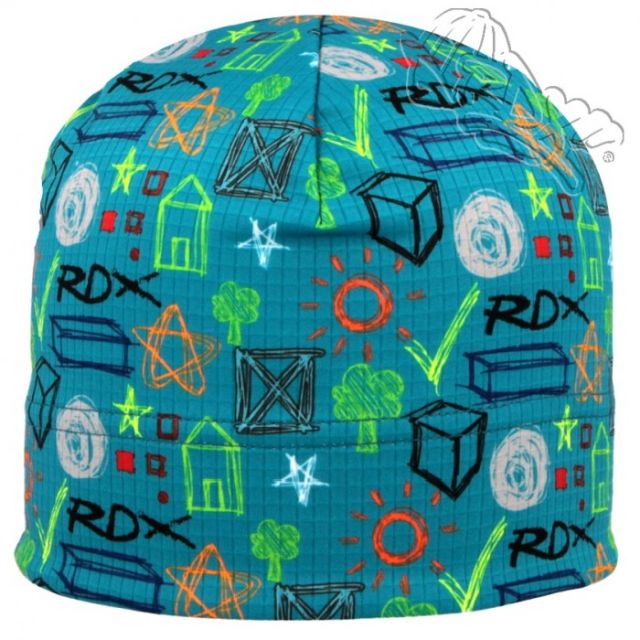 Funkční čepice RDX počesaná, geometrické tvary, petrolejově-tyrkysová
