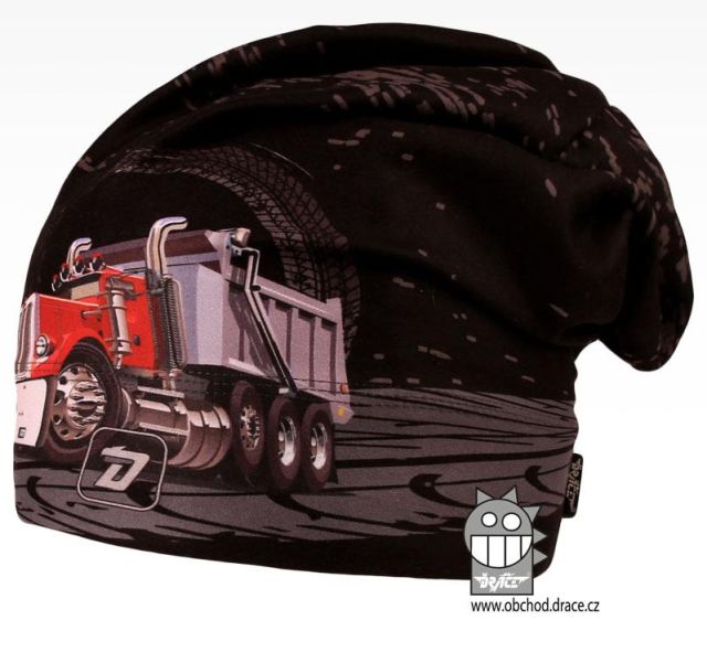 Dráče Hair čepice spadlého střihu - vzor 15, černá, červený TRUCK