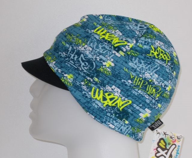 Funkční čepice RDX počesaná s kšiltem, Zeď, šedomodrá neon žluté nápisy