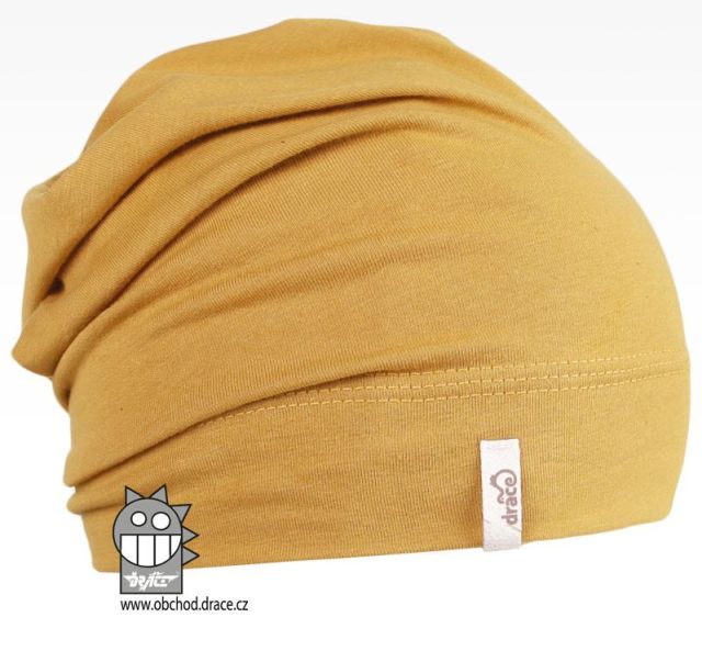 Dráče bavlněná spadlá čepice Polo vzor 02, hořčice - kopretiny