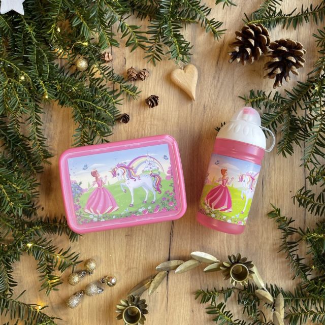 Zdravá lahev SET Princezna a jednorožec lahev 0,5 l + box - VÝPRODEJ