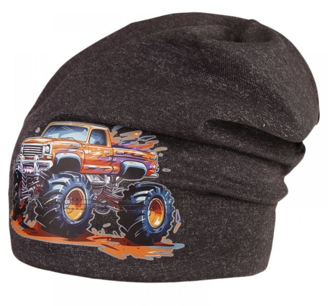 Dráče bavlněná spadlá čepice Pepe vzor 34 - černá melír terenní auto