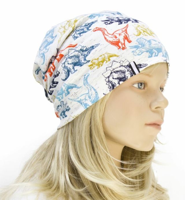 Fantom Delší úpletová čepice barevní dinosauři