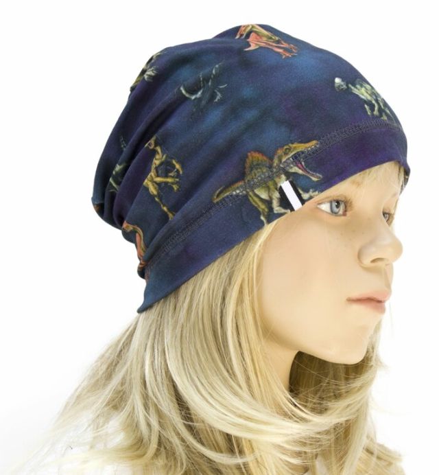 Fantom Delší úpletová čepice modrá dinosauři