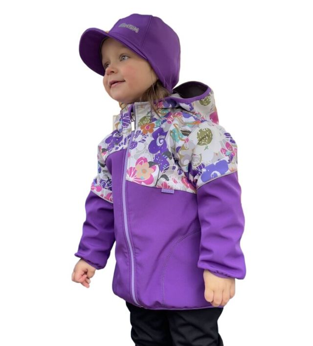 Fantom Dětská softshellová bunda fialová a květinky