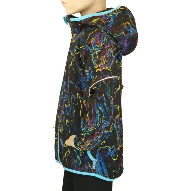 Fantom Dětská softshellová bunda rozlité barvy na tmavě s tyrkysovou lemovkou